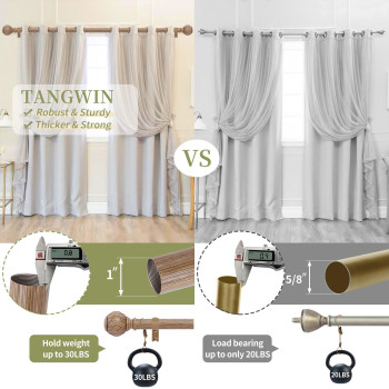 Tangwin Wood Curtain Rods For Windows 72 To 144 Inch612Ft 1 Inch Adjustable Long Curtain Rod Heavy Duty Curtain Rods Wooden N