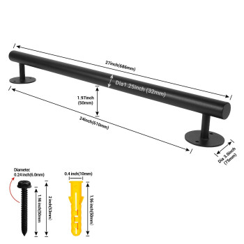 Purife 22 Ft Black Metal Heavy Duty Hand Rails For Indoor Stairs 27 Inch Wall Mounted Staircase Handrail Outdoor Stair Raili