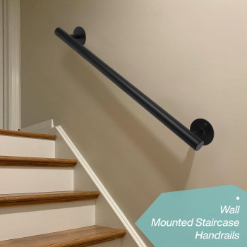 Purife 22 Ft Black Metal Heavy Duty Hand Rails For Indoor Stairs 27 Inch Wall Mounted Staircase Handrail Outdoor Stair Raili