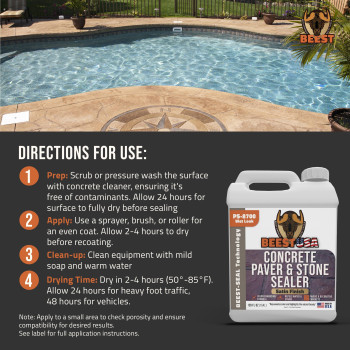 Beest Paver Sealer Wet Look Satin Finish Stone Sealer Stamped Concrete Sealer Outdoor Indoor Color Enhancing Driveway Se