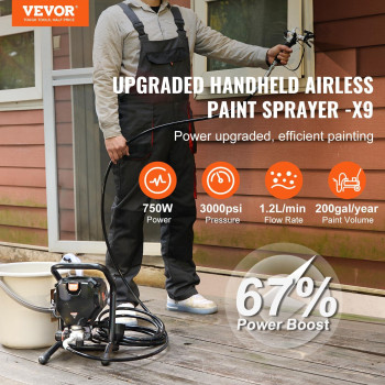 Vevor 750W Stand Airless Paint Sprayer 3000Psi High Efficiency Electric Airless Sprayer Fine And Even Painting Effect Handhel