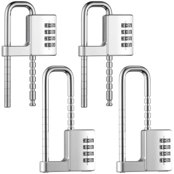 Gisafai 4 Pcs 4 Digit Combination Lock Code Cabinet Lock U Shaped Gym Locker Adjustable Padlock Metal Long Shackle Lock For Outd