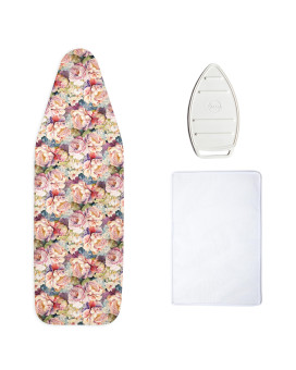 Encasa Homes Superior Ironing Board Cover Wildflowers Medium 42X14 Extra Thick 4Mm Felt Pad I Elastic Cord Lock Sil