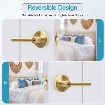 Gaurqiah 10 Pack Wholesale Brushed Gold Round Design Door Handles Keyed Entry Heavy Duty Door Levers With Lock Interior Reversi