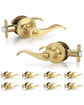 Gaurqiah 10 Pack Wholesale Brushed Gold Privacy Wave Style Door Lever Keyless Door Handles Thumbturn Button Interior Interi