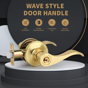 Gaurqiah Brushed Gold Wave Style Door Lever With Keys 10 Pack Wholesale Reversible Door Handles With Lock Interior Door Handle