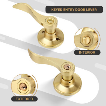 Gaurqiah Brushed Gold Wave Style Door Lever With Keys 10 Pack Wholesale Reversible Door Handles With Lock Interior Door Handle