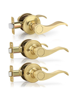 Gaurqiah 3 Pack Wholesale Brushed Gold Nonlocking Door Lever Keyless Wave Style Door Handles Passage Door Handle For Hallway