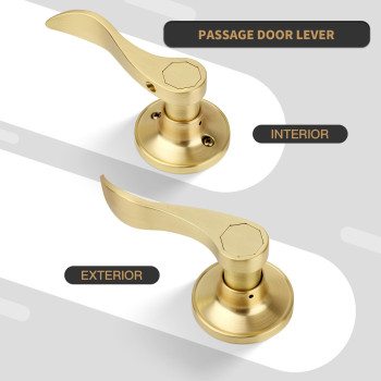 Gaurqiah 3 Pack Wholesale Brushed Gold Nonlocking Door Lever Keyless Wave Style Door Handles Passage Door Handle For Hallway