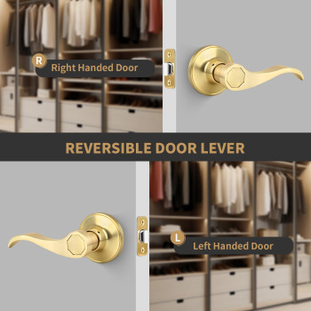 Gaurqiah 3 Pack Wholesale Brushed Gold Nonlocking Door Lever Keyless Wave Style Door Handles Passage Door Handle For Hallway