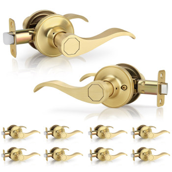 Gaurqiah 10 Pack Wholesale Brushed Gold Nonlocking Door Lever Keyless Wave Style Door Handles Passage Door Handle For Hallway