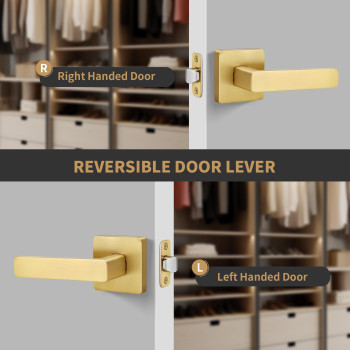 Gaurqiah Brushed Gold 10 Pack Wholesale Square Passage Door Lever Heavy Duty Nonlocking Door Lever Keyless Interior Door Leve