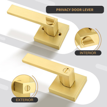 Gaurqiah 3 Pack Wholesale Brushed Gold Privacy Door Levers Square Keyless Door Handles For Interior Doors Heavy Duty Reversible