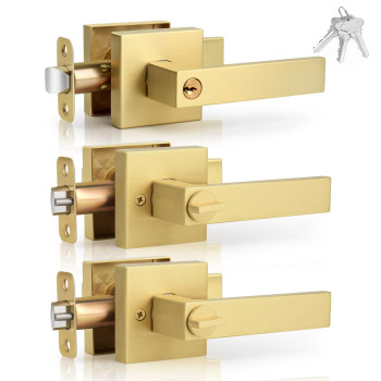 Gaurqiah 10 Pack Wholesale Brushed Gold Privacy Door Levers Square Keyless Door Handles For Interior Doors Heavy Duty Reversibl