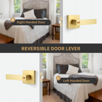 Gaurqiah 10 Pack Wholesale Brushed Gold Privacy Door Levers Square Keyless Door Handles For Interior Doors Heavy Duty Reversibl