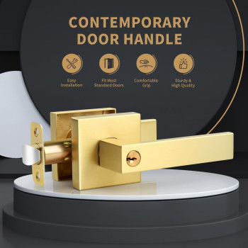 Gaurqiah 10 Pack Wholesale Brushed Gold Keyed Entry Door Levers Square Reversible Door Handles For Interior Door Heavy Duty Doo