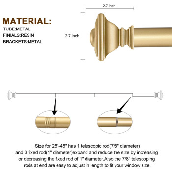 Briofox Gold Curtain Rods For Windows 28 To 48 Inch Heavy Duty Adjustable Length 1 Inch Diameter Window Curtain Rods For Indoor