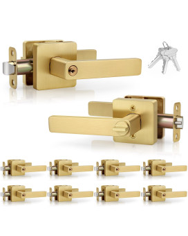 Gaurqiah Brushed Gold Keyed Entry Square Door Lever 10 Pack Wholesale Heavy Duty Interior Door Lever Keyed Not Alike Reversi