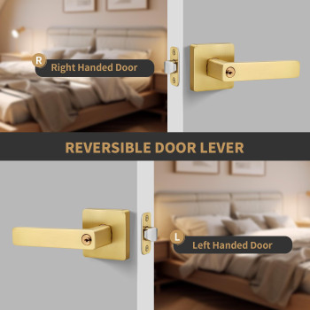 Gaurqiah Brushed Gold Keyed Entry Square Door Lever 10 Pack Wholesale Heavy Duty Interior Door Lever Keyed Not Alike Reversi