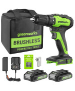 Greenworks 24V Brushless Cordless Drill Kit 310 Inlbs 181 Position Clutch 12 Keyless Chuck Variable Speed 22Ah Bat