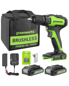 Greenworks 24V Brushless Cordless Drill Kit 310 Inlbs 181 Position Clutch 12 Keyless Chuck Variable Speed 22Ah Bat