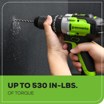 Greenworks 24V Brushless 12 Hammer Drill 530 Inlbs 20Ah Battery And Charger Included Ddg402