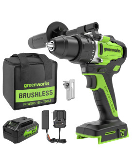 Greenworks 24V Cordless Brushless 12 Drill Driver Metal Chuck 800 Inlbs 21 Clutch Positionled Light 4Ah Battery And