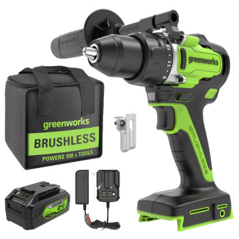 Greenworks 24V Cordless Brushless 12 Drill Driver Metal Chuck 800 Inlbs 21 Clutch Positionled Light 4Ah Battery And