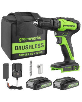 Greenworks 24V Brushless Drill 300Inibs 2 2 Ah Batteries 2A Adaptor 1H Charger Bag