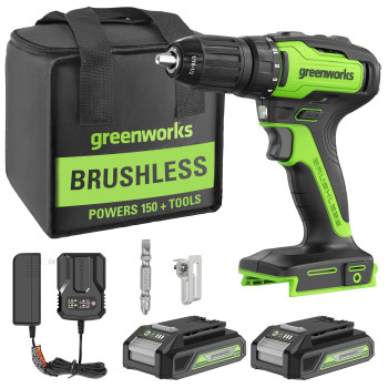 Greenworks 24V Brushless Drill 300Inibs 2 2 Ah Batteries 2A Adaptor 1H Charger Bag