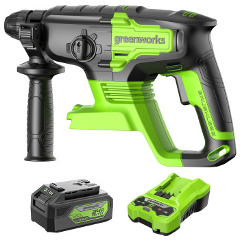 Greenworks 24V Brushless Sds 2J Rotary Hammer With 24V Battery Charger And 4Ah Usb Battery