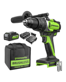 Greenworks 24V Brushless 12 Hammer Drill Metal Chuck 1240 Inlbs 23 Clutch Position28 000 Bpmled Light 4Ah Battery A