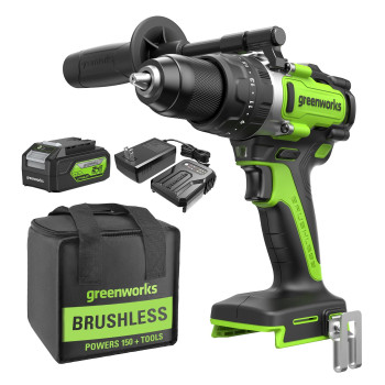 Greenworks 24V Brushless 12 Hammer Drill Metal Chuck 1240 Inlbs 23 Clutch Position28 000 Bpmled Light 4Ah Battery A