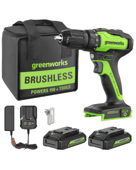 Greenworks 24V Brushless Cordless 12Inch Drilldriver 2 15Ah Usb Batteries Usb Hub And Charger Included Dd24L1520