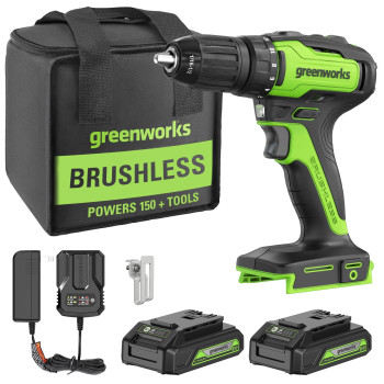 Greenworks 24V Brushless Cordless 12Inch Drilldriver 2 15Ah Usb Batteries Usb Hub And Charger Included Dd24L1520