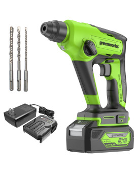 Greenworks 24V Cordless Sds 12J Heavy Duty Rotary Hammer Drill 1Inch Brushless Hammer Drill For Concrete 2Mode And Vairable