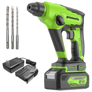 Greenworks 24V Cordless Sds 12J Heavy Duty Rotary Hammer Drill 1Inch Brushless Hammer Drill For Concrete 2Mode And Vairable