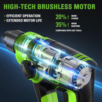 Greenworks 24V Cordless Sds 12J Heavy Duty Rotary Hammer Drill 1Inch Brushless Hammer Drill For Concrete 2Mode And Vairable