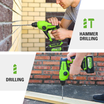 Greenworks 24V Cordless Sds 12J Heavy Duty Rotary Hammer Drill 1Inch Brushless Hammer Drill For Concrete 2Mode And Vairable