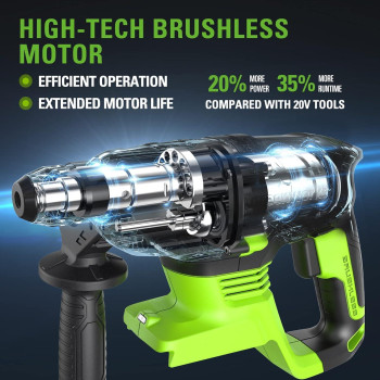 Greenworks 24V Lithiumion Brushless Sds 2J Heavy Duty Rotary Hammer Drill 1Inch Cordless Hammer Drill For Concrete 4Mode Va