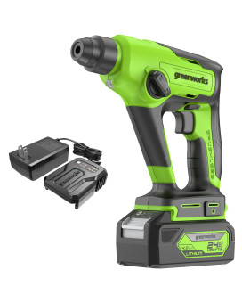 Greenworks 24V Brushless Sds 12J Rotary Hammer With 4Ah Usb Battery And 2A 1H Adaptor Charger