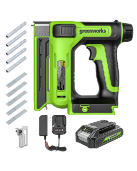 Greenworks 24V Cordless 38 In Crown T50 Stapler With 2Ah Battery And 2A Charger