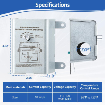 Saillong 10 Amp Attic Fan Thermostat Control Replacement Thermostat With Adjustable Temperature Finger Dial Switch Programmabl