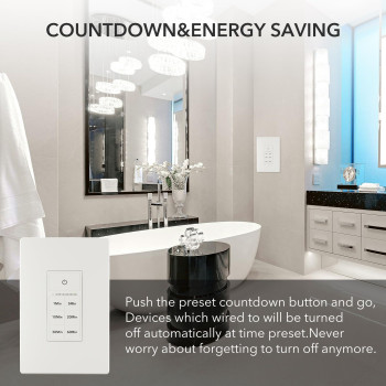 Bnlink Countdown Timer Switch For Exhaust Fan Bathroom Fan Light Switch Timer Indoor With Push Button 1510203060Mins Wal