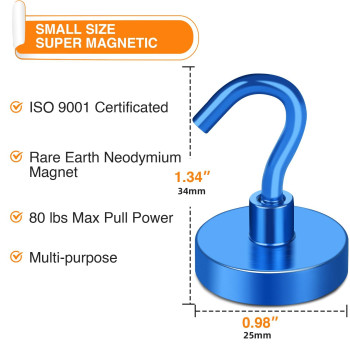 Mikede Magnetic Hooks Heavy Duty 80Lb Strong Magnet With Hook For Fridge Super Neodymium Extra Strength Industrial Hooks For H