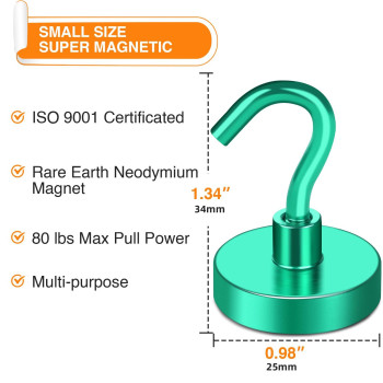 Mikede Magnetic Hooks Heavy Duty 80Lb Strong Magnet With Hook For Fridge Super Neodymium Extra Strength Industrial Hooks For H