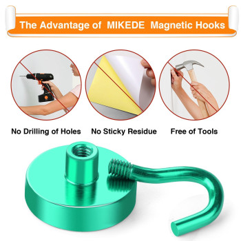 Mikede Magnetic Hooks Heavy Duty 80Lb Strong Magnet With Hook For Fridge Super Neodymium Extra Strength Industrial Hooks For H