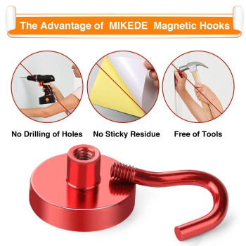 Mikede Magnetic Hooks Heavy Duty 28Lb Strong Magnets With Hook For Fridge Neodymium Extra Strength Industrial Hooks For Hangi