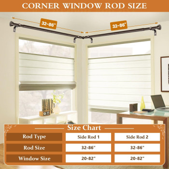 Tonial Corner Window Curtain Rods 3286 Inch Center Rod For Window 2082 Inch Side Rods For Windows 34 Inch Decorative Draper