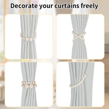 Magnetic Curtain Tiebacks 4 Pack Curtain Holdbacks For Draperies Wood Bead Curtain Tiebacks Elegant Curtain Tie Backs For Bed